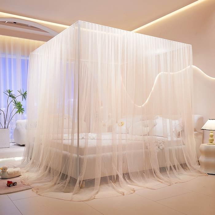 91家纺网 家纺一手货源 找家纺 青竹苑 2026新款简约落地蚊帐 落地简约-奶杏 