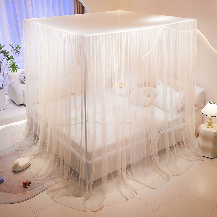 91家纺网 家纺一手货源 找家纺 青竹苑 2026新款简约落地蚊帐 落地简约-奶杏 