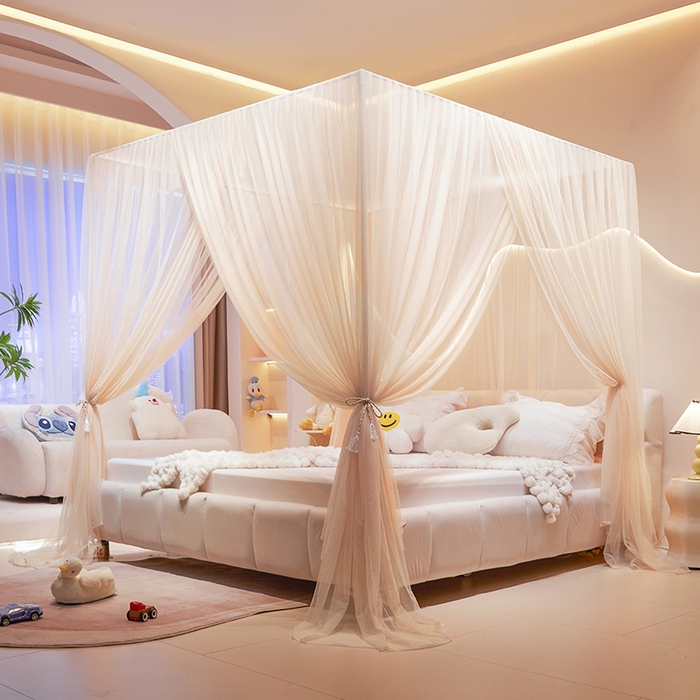 91家纺网 家纺一手货源 找家纺 青竹苑 2026新款简约落地蚊帐 落地简约-奶杏 