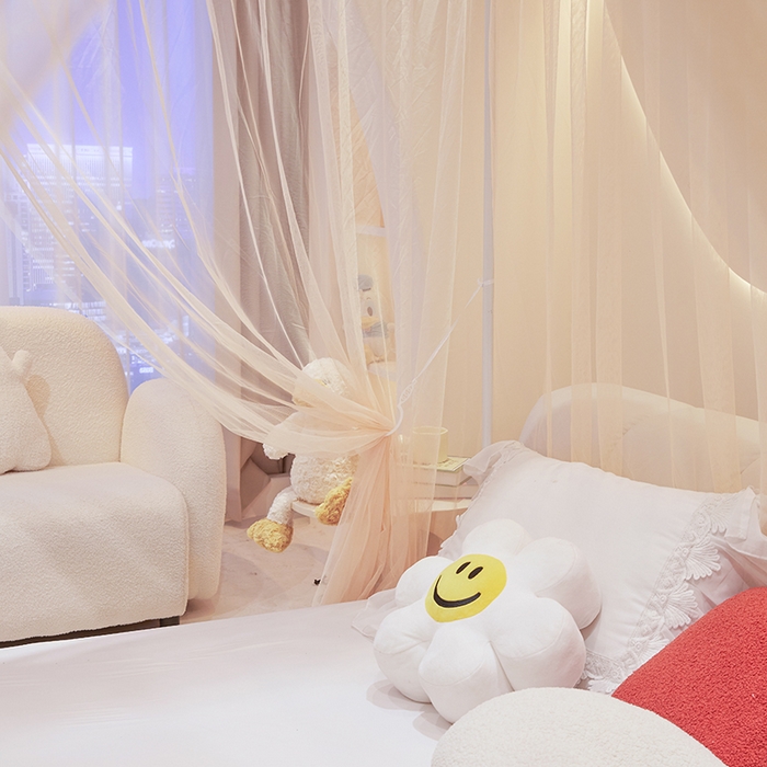 91家纺网 家纺一手货源 找家纺 青竹苑 2026新款简约落地蚊帐 落地简约-奶杏 