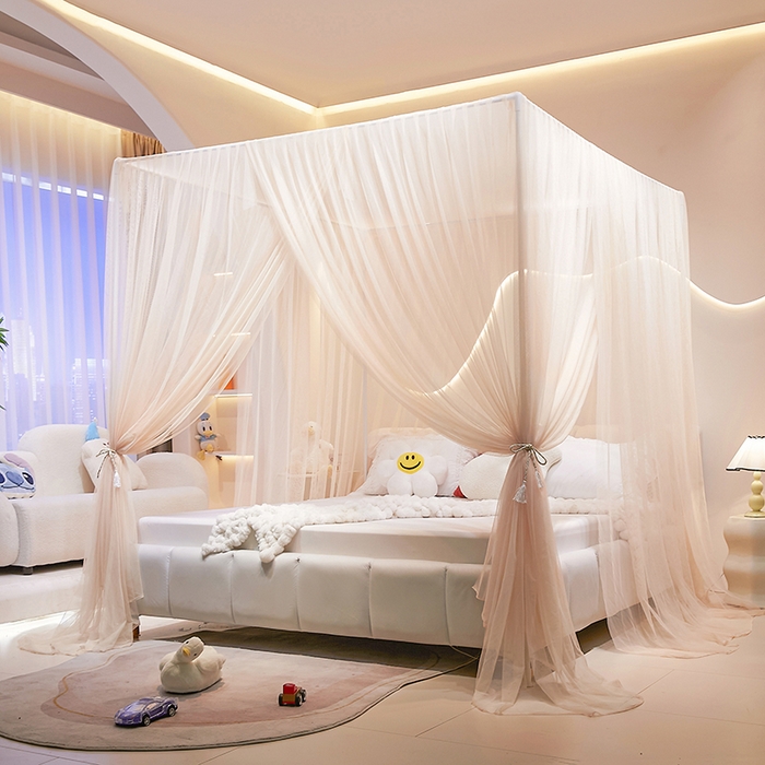 91家纺网 家纺一手货源 找家纺 青竹苑 2026新款简约落地蚊帐 落地简约-奶杏 