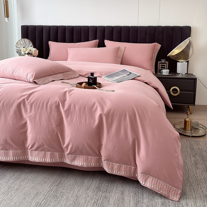 拼社家纺 2026新款A类色织全棉水洗棉四件套纯棉四件套刺绣床上用品-黛妮卡系列 黛妮卡-温莎红