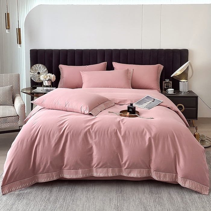 91家纺网 家纺一手货源 找家纺 拼社家纺 2026新款A类色织全棉水洗棉四件套纯棉四件套刺绣床上用品-黛妮卡系列 黛妮卡-温莎红