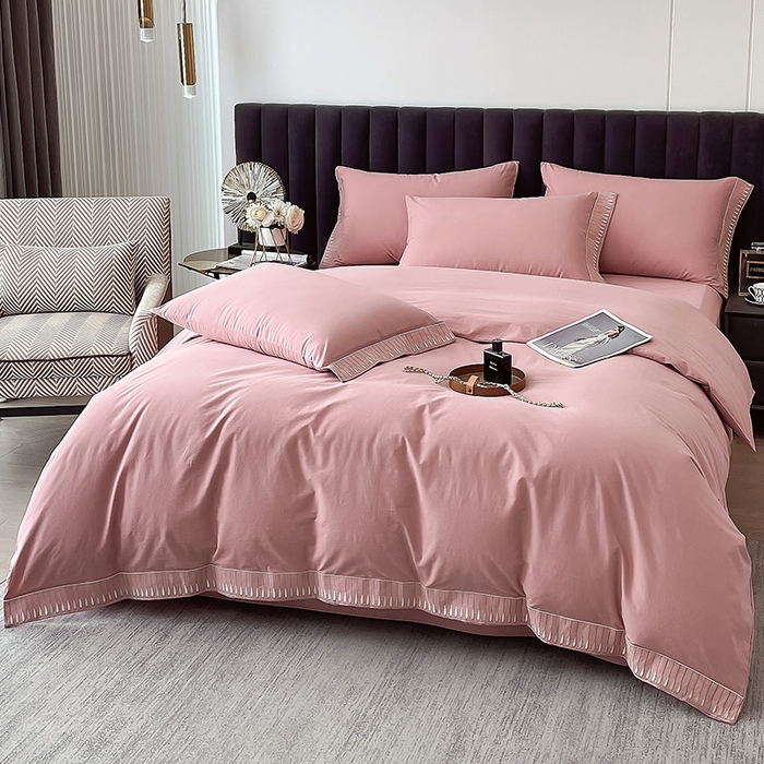 91家纺网 家纺一手货源 找家纺 拼社家纺 2026新款A类色织全棉水洗棉四件套纯棉四件套刺绣床上用品-黛妮卡系列 黛妮卡-温莎红