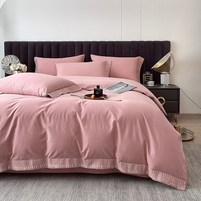 91家纺网 家纺一手货源 找家纺 拼社家纺 2026新款A类色织全棉水洗棉四件套纯棉四件套刺绣床上用品-黛妮卡系列 黛妮卡-温莎红