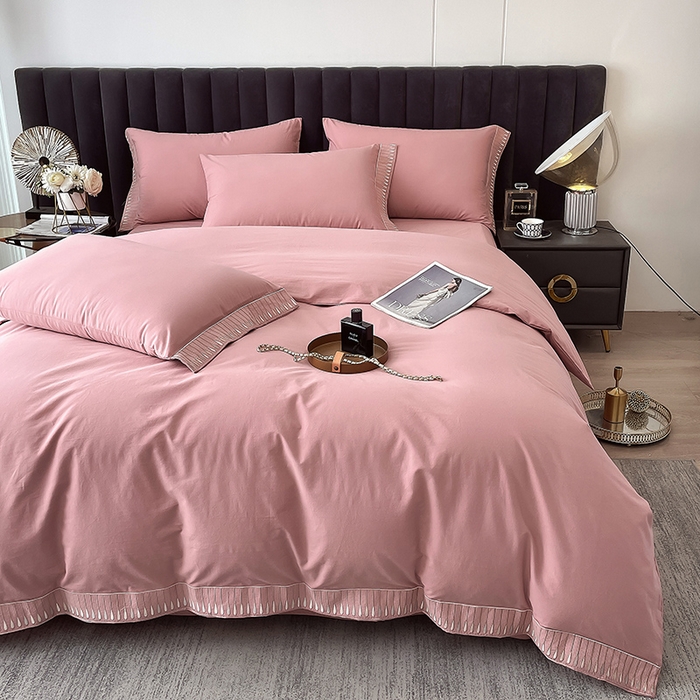 91家纺网 家纺一手货源 找家纺 拼社家纺 2026新款A类色织全棉水洗棉四件套纯棉四件套刺绣床上用品-黛妮卡系列 黛妮卡-温莎红