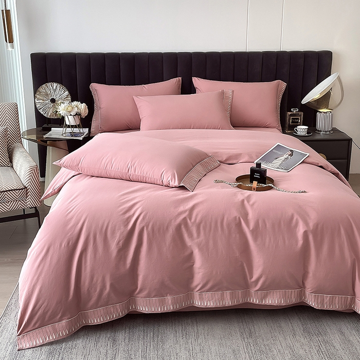 91家纺网 家纺一手货源 找家纺 拼社家纺 2026新款A类色织全棉水洗棉四件套纯棉四件套刺绣床上用品-黛妮卡系列 黛妮卡-温莎红