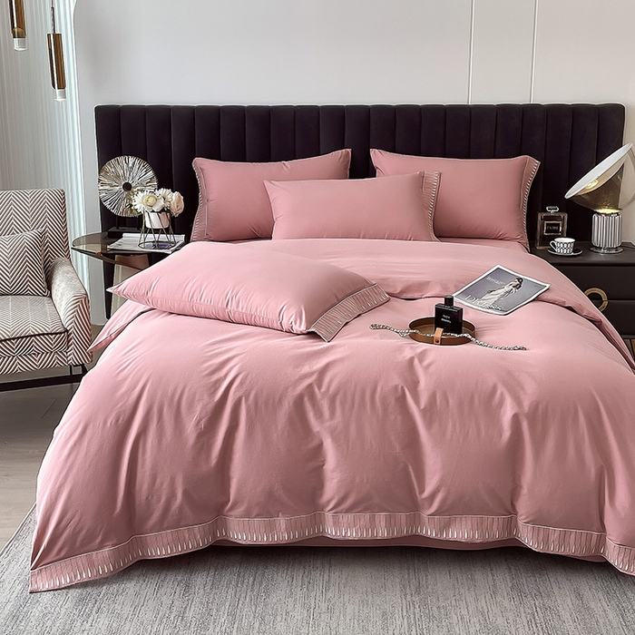 91家纺网 家纺一手货源 找家纺 拼社家纺 2026新款A类色织全棉水洗棉四件套纯棉四件套刺绣床上用品-黛妮卡系列 黛妮卡-温莎红