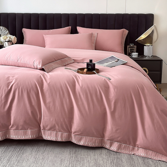 91家纺网 家纺一手货源 找家纺 拼社家纺 2026新款A类色织全棉水洗棉四件套纯棉四件套刺绣床上用品-黛妮卡系列 黛妮卡-温莎红