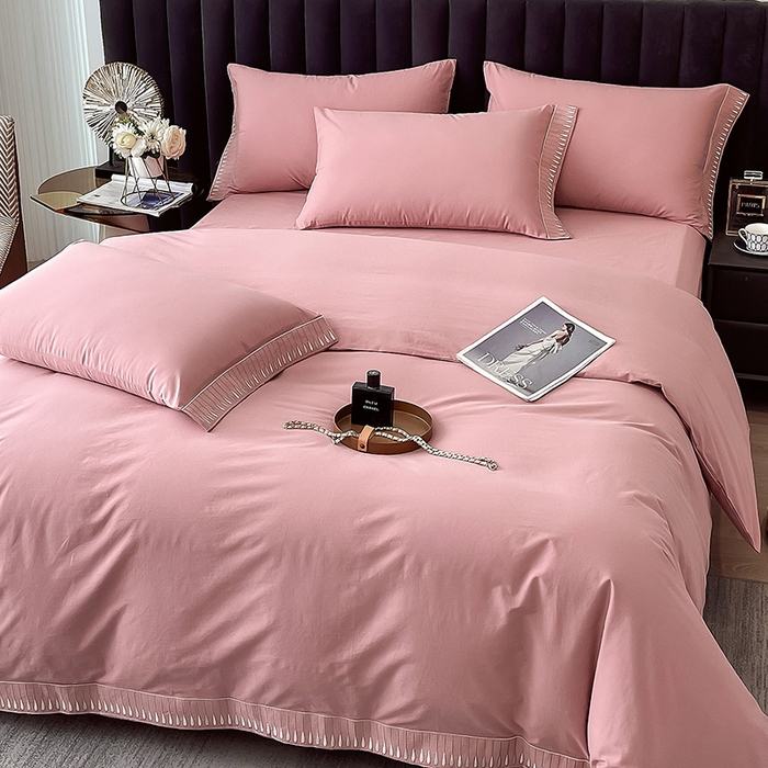 91家纺网 家纺一手货源 找家纺 拼社家纺 2026新款A类色织全棉水洗棉四件套纯棉四件套刺绣床上用品-黛妮卡系列 黛妮卡-温莎红