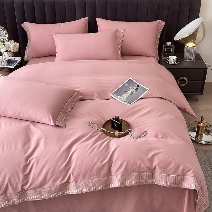 91家纺网 家纺一手货源 找家纺 拼社家纺 2026新款A类色织全棉水洗棉四件套纯棉四件套刺绣床上用品-黛妮卡系列 黛妮卡-温莎红