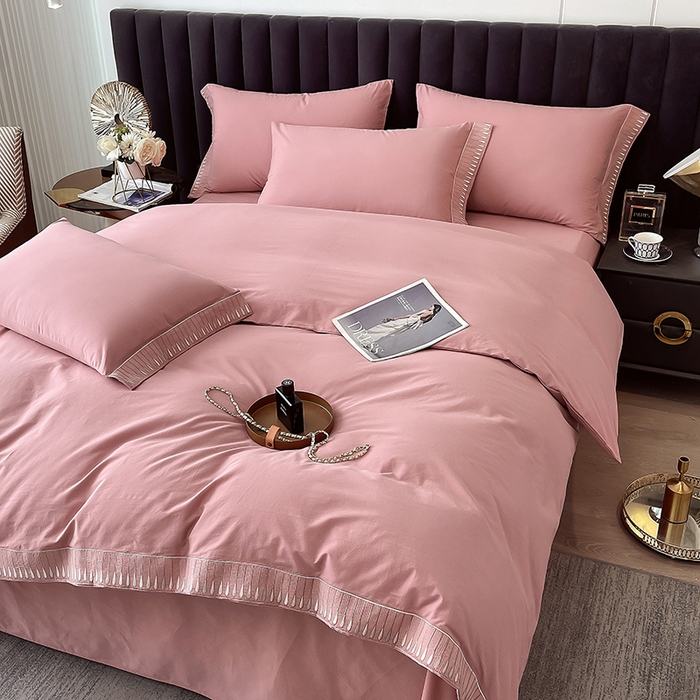 91家纺网 家纺一手货源 找家纺 拼社家纺 2026新款A类色织全棉水洗棉四件套纯棉四件套刺绣床上用品-黛妮卡系列 黛妮卡-温莎红