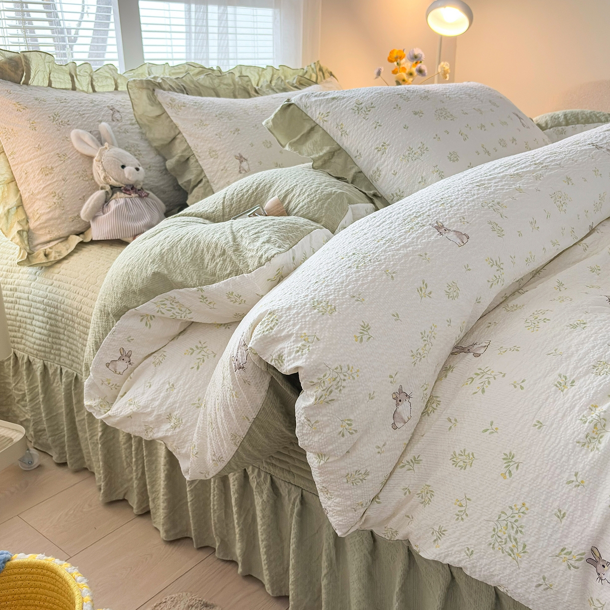 民新家纺 2026新款泡芙双层纱床盖款四件套 乖乖兔