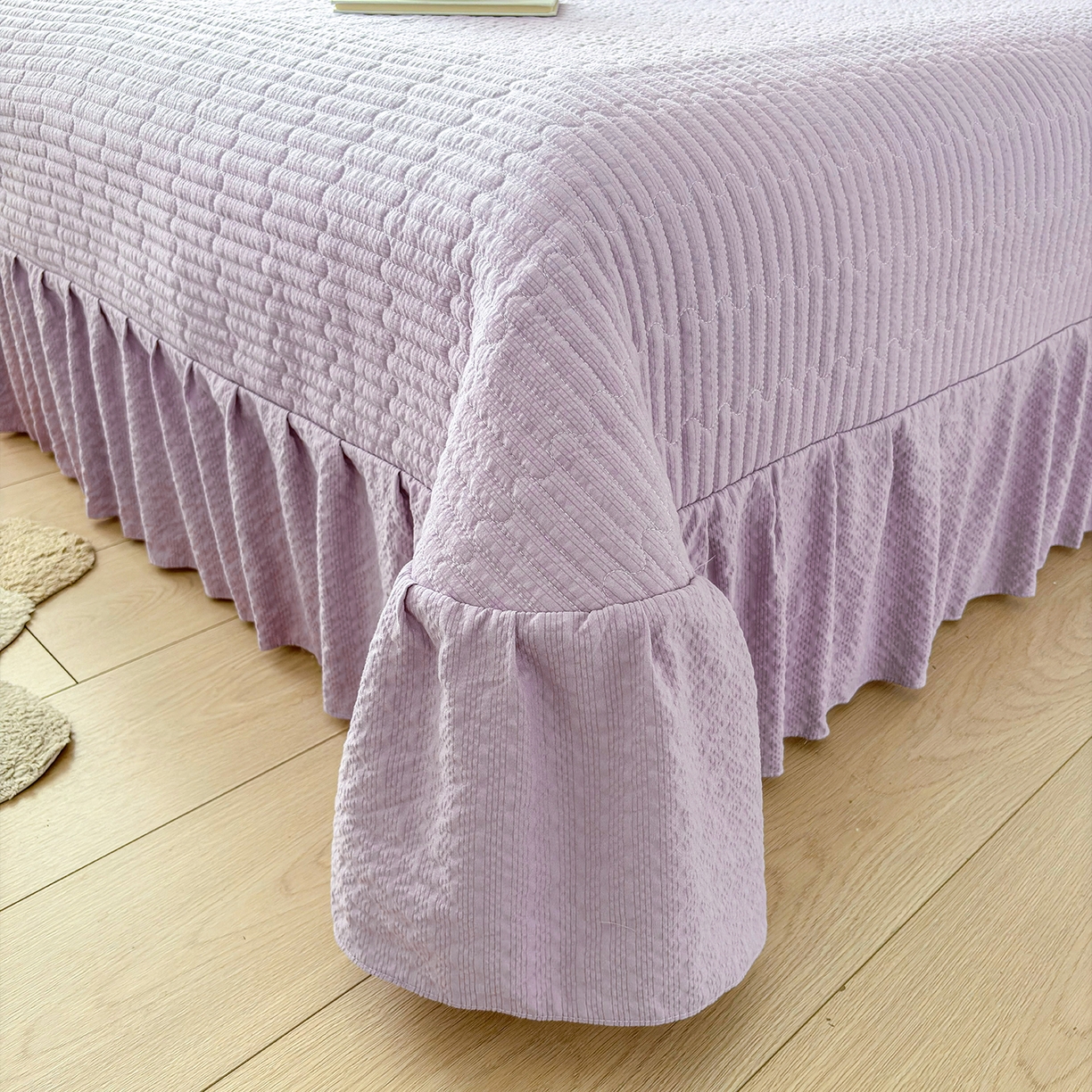 91家纺网 家纺一手货源 找家纺 民新家纺 2026新款泡芙双层纱床盖款四件套 紫薇花开