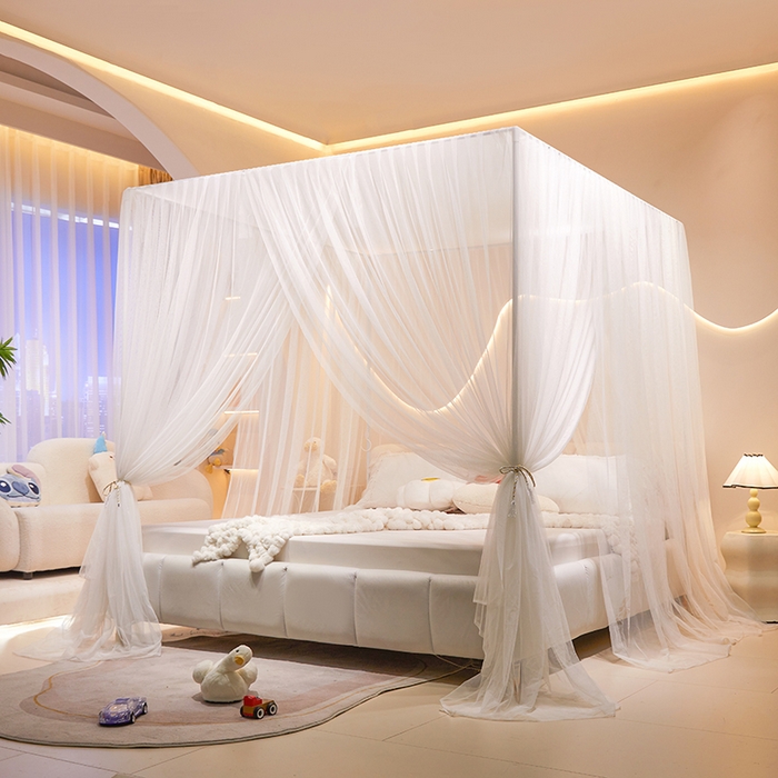 91家纺网 家纺一手货源 找家纺 青竹苑 2026新款简约落地蚊帐 落地简约-柔白 