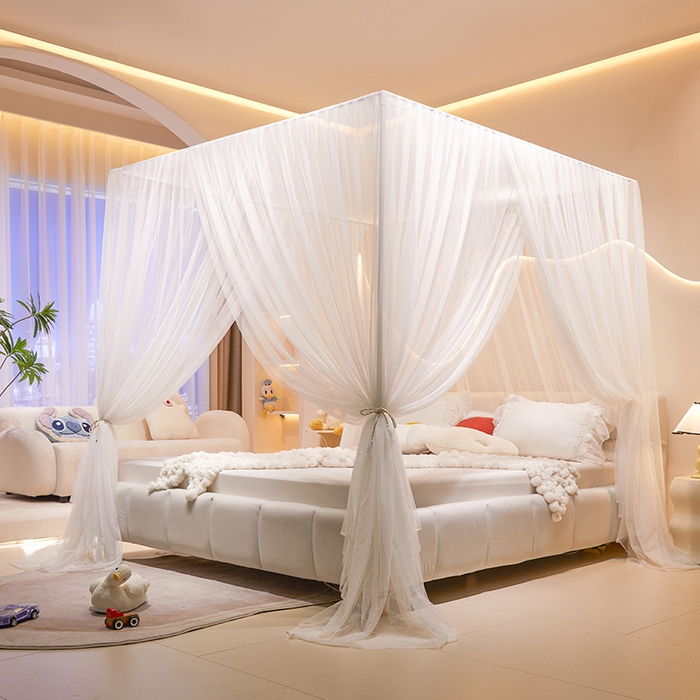 91家纺网 家纺一手货源 找家纺 青竹苑 2026新款简约落地蚊帐 落地简约-柔白 