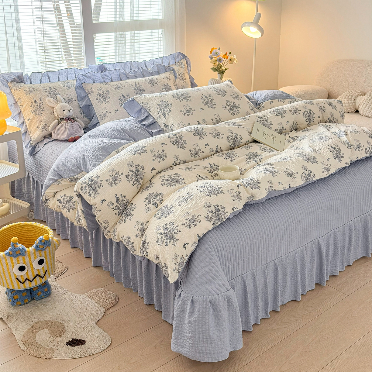 91家纺网 家纺一手货源 找家纺 民新家纺 2026新款泡芙双层纱床盖款四件套 仲夏之梦