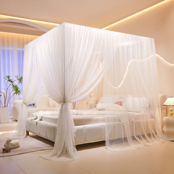 91家纺网 家纺一手货源 找家纺 青竹苑 2026新款简约落地蚊帐 落地简约-柔白 