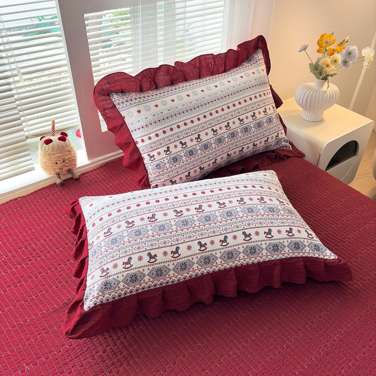 91家纺网 家纺一手货源 找家纺 民新家纺 2026新款泡芙双层纱床盖款四件套 爱心小马