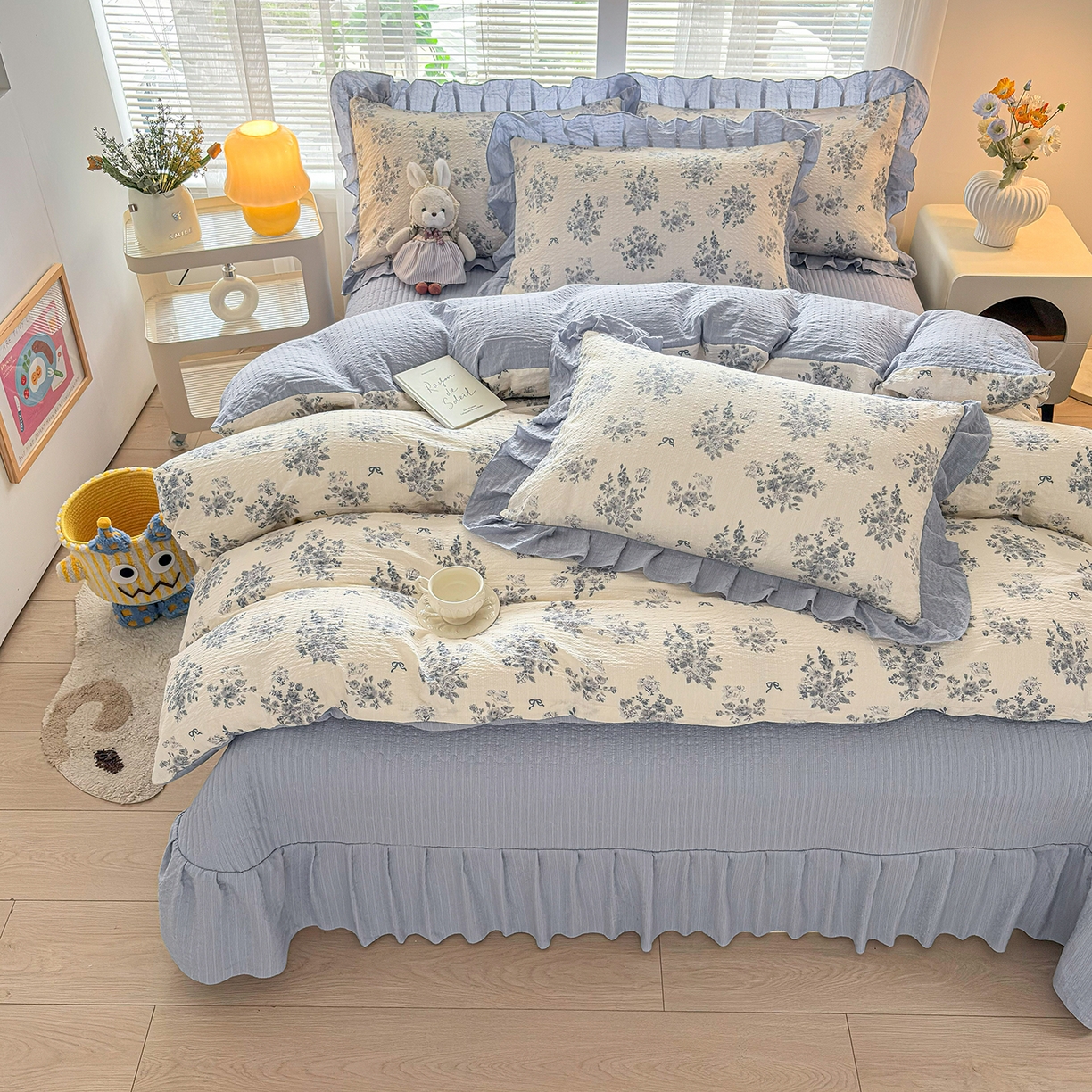 91家纺网 家纺一手货源 找家纺 民新家纺 2026新款泡芙双层纱床盖款四件套 仲夏之梦