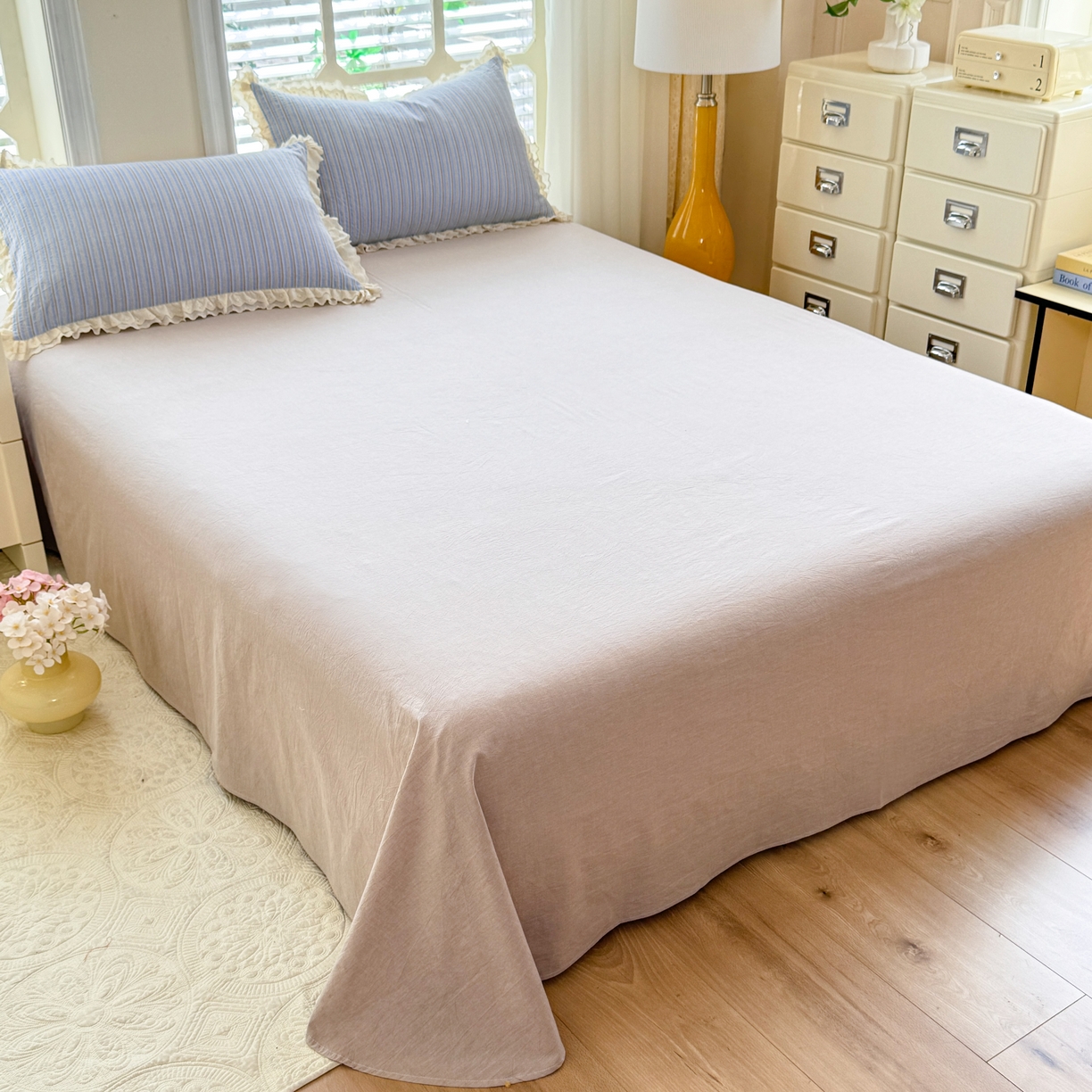 91家纺网 家纺一手货源 找家纺 仰望棉麻双层纱供应链 2026春夏新款全棉纯棉色织提花四件套-麦香麦香-蓝色