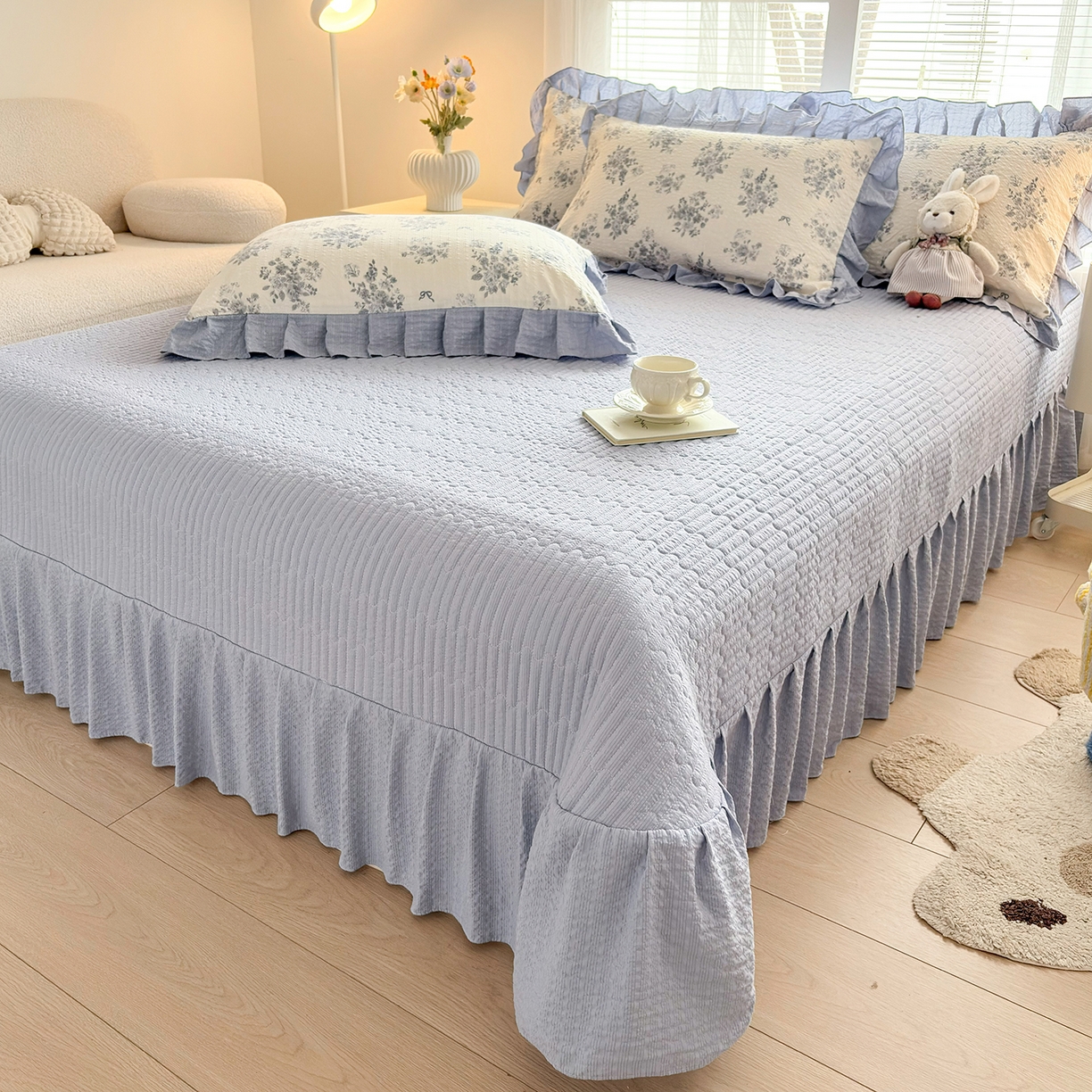 91家纺网 家纺一手货源 找家纺 民新家纺 2026新款泡芙双层纱床盖款四件套 仲夏之梦