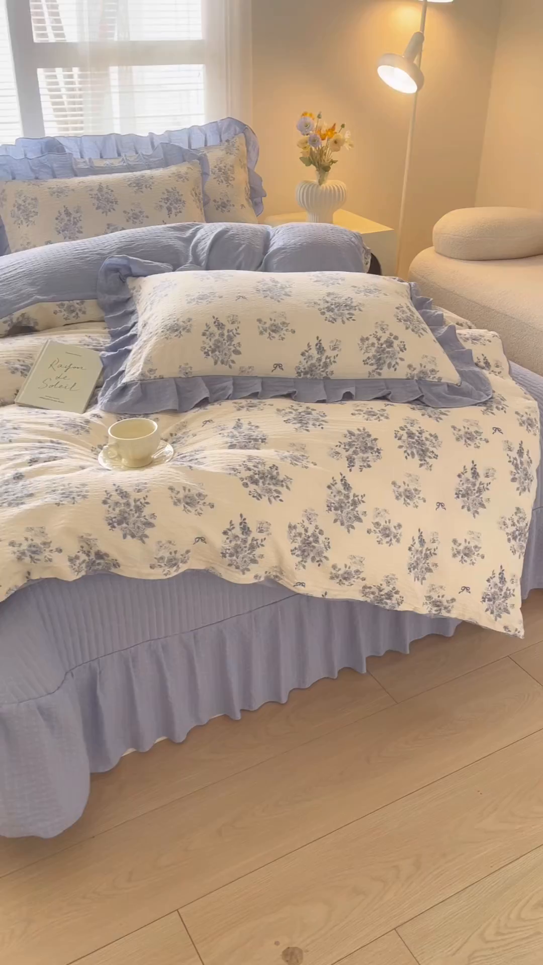 91家纺网 家纺一手货源 找家纺 民新家纺 2026新款泡芙双层纱床盖款四件套 仲夏之梦