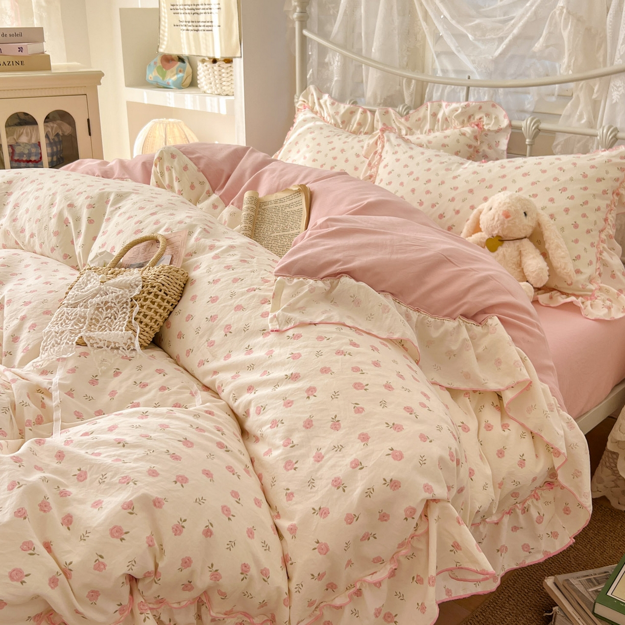 91家纺网 家纺一手货源 找家纺 睡美美家纺 2026新款水洗云朵棉亲肤花边款四件套 岛屿