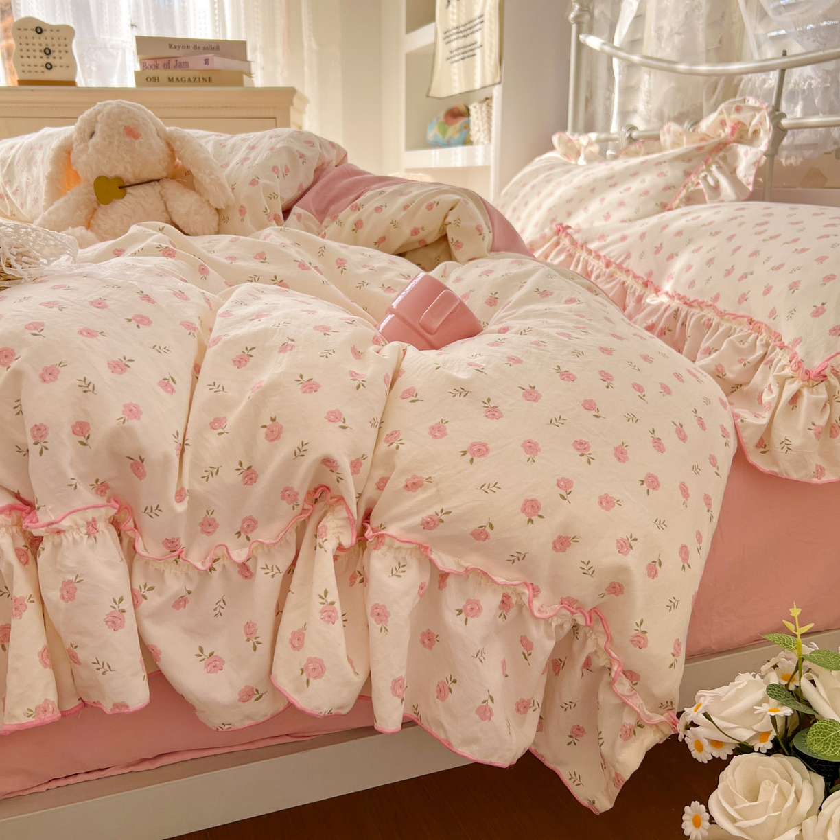 91家纺网 家纺一手货源 找家纺 睡美美家纺 2026新款水洗云朵棉亲肤花边款四件套 岛屿