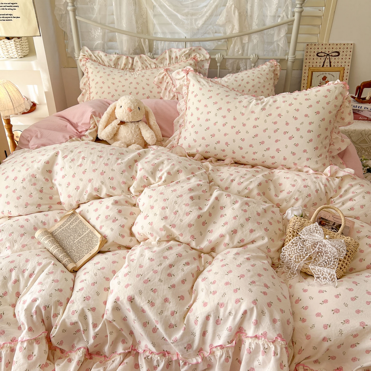 91家纺网 家纺一手货源 找家纺 睡美美家纺 2026新款水洗云朵棉亲肤花边款四件套 岛屿