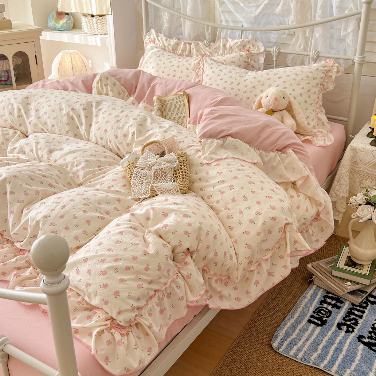 91家纺网 家纺一手货源 找家纺 睡美美家纺 2026新款水洗云朵棉亲肤花边款四件套 岛屿