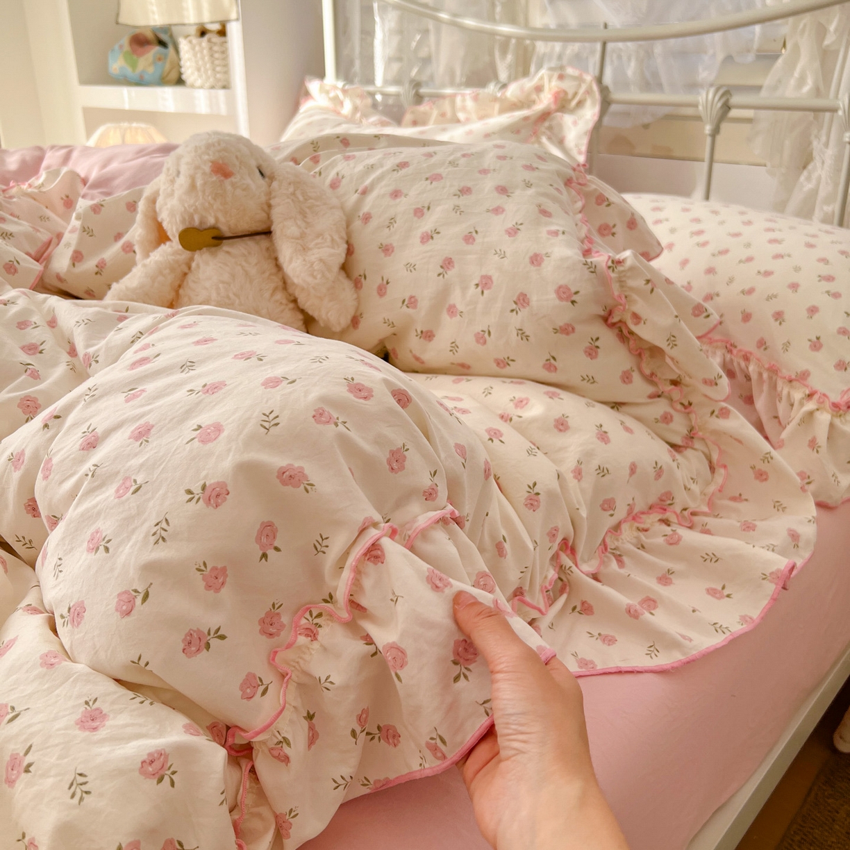 91家纺网 家纺一手货源 找家纺 睡美美家纺 2026新款水洗云朵棉亲肤花边款四件套 岛屿