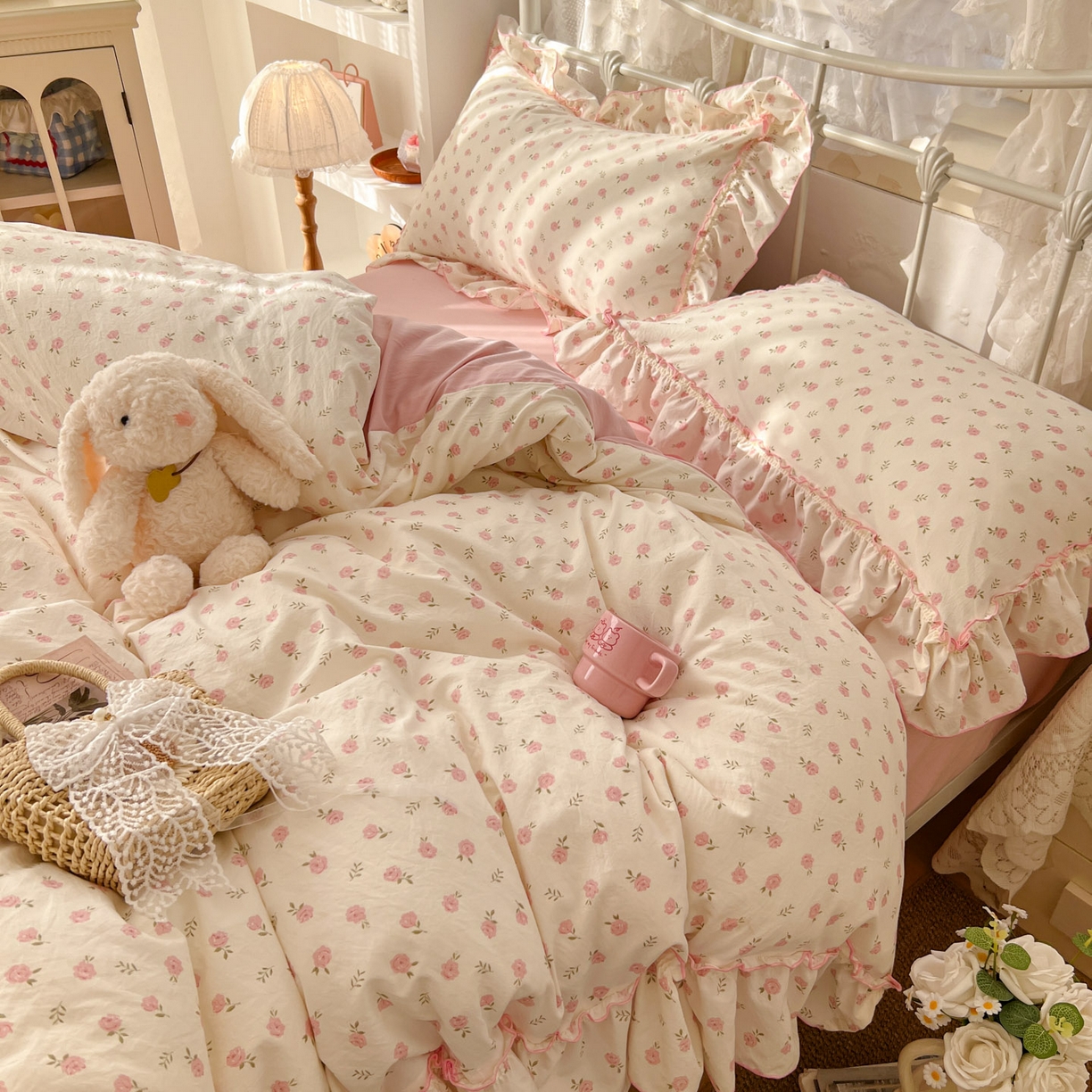 91家纺网 家纺一手货源 找家纺 睡美美家纺 2026新款水洗云朵棉亲肤花边款四件套 岛屿