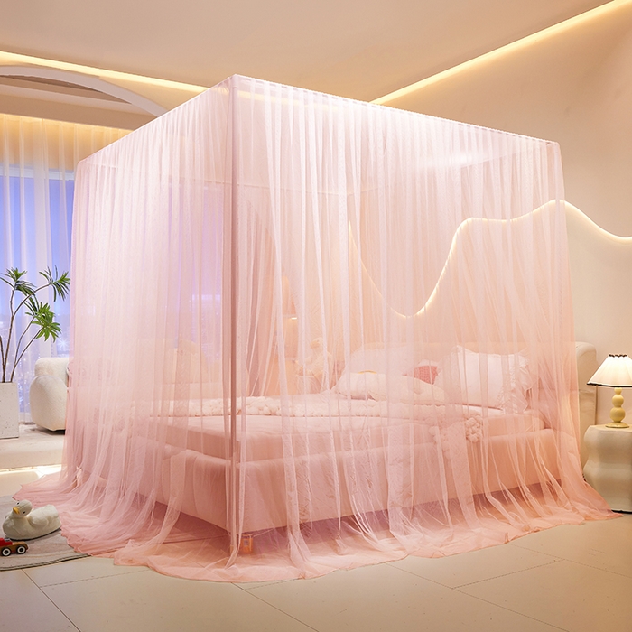 91家纺网 家纺一手货源 找家纺 青竹苑 2026新款简约落地蚊帐 落地简约-樱花粉 