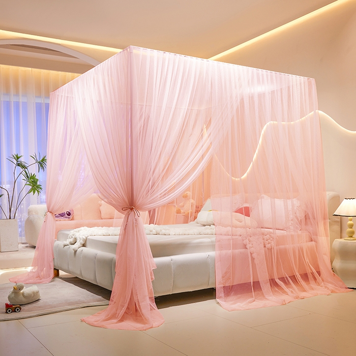 91家纺网 家纺一手货源 找家纺 青竹苑 2026新款简约落地蚊帐 落地简约-樱花粉 