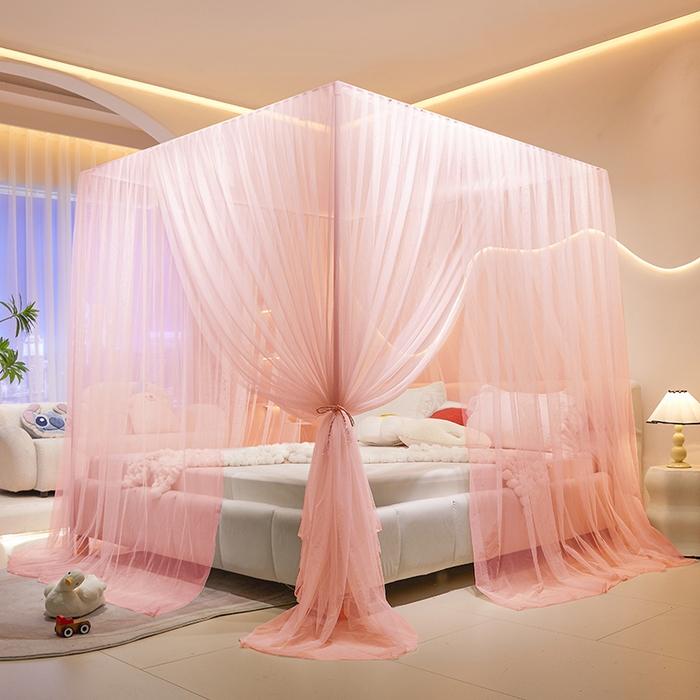 91家纺网 家纺一手货源 找家纺 青竹苑 2026新款简约落地蚊帐 落地简约-樱花粉 