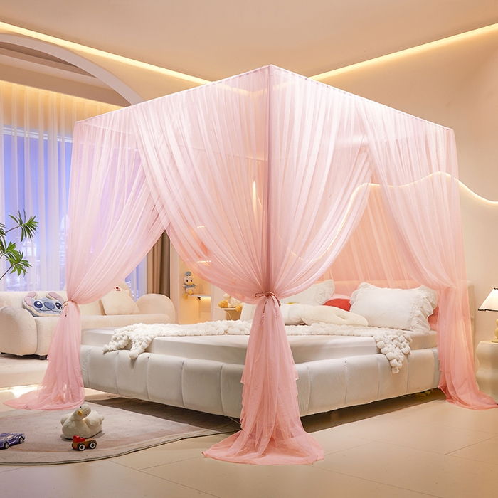 91家纺网 家纺一手货源 找家纺 青竹苑 2026新款简约落地蚊帐 落地简约-樱花粉 