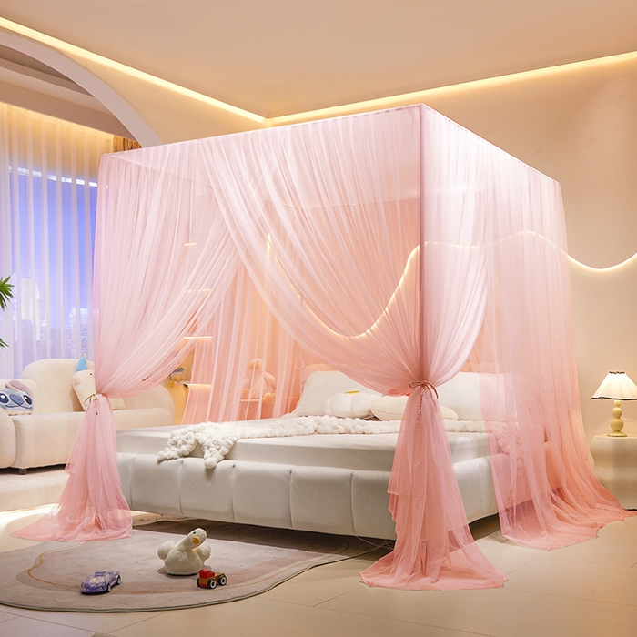 91家纺网 家纺一手货源 找家纺 青竹苑 2026新款简约落地蚊帐 落地简约-樱花粉 