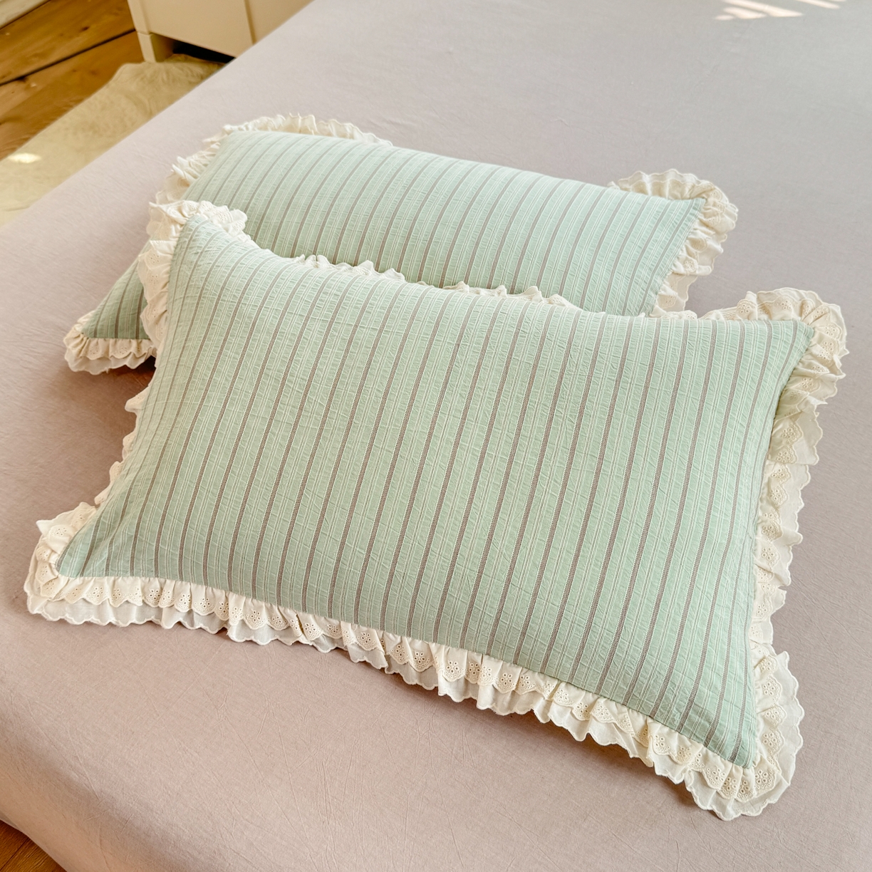 91家纺网 家纺一手货源 找家纺 仰望棉麻双层纱供应链 2026春夏新款全棉纯棉色织提花四件套-麦香麦香-绿色