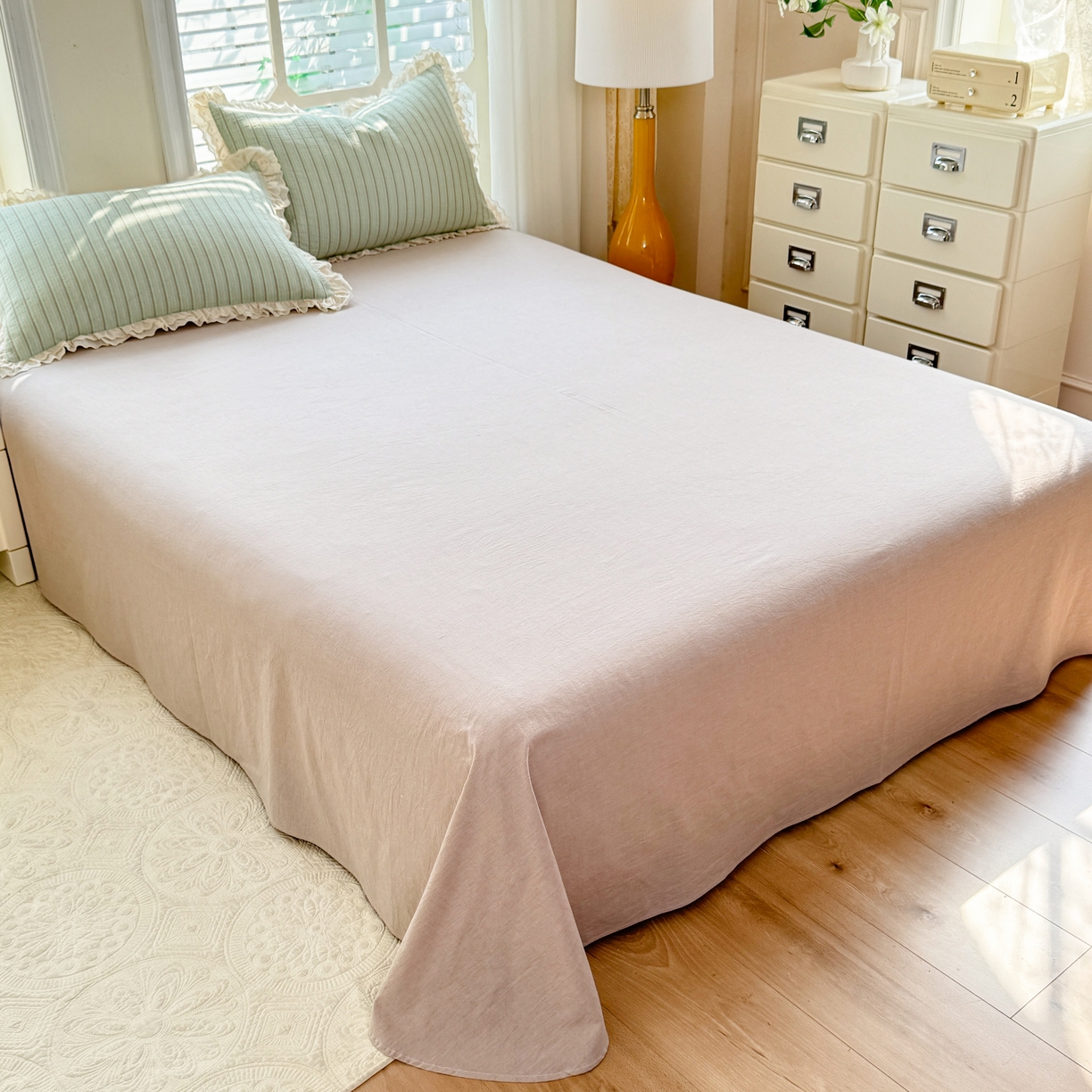 91家纺网 家纺一手货源 找家纺 仰望棉麻双层纱供应链 2026春夏新款全棉纯棉色织提花四件套-麦香麦香-绿色