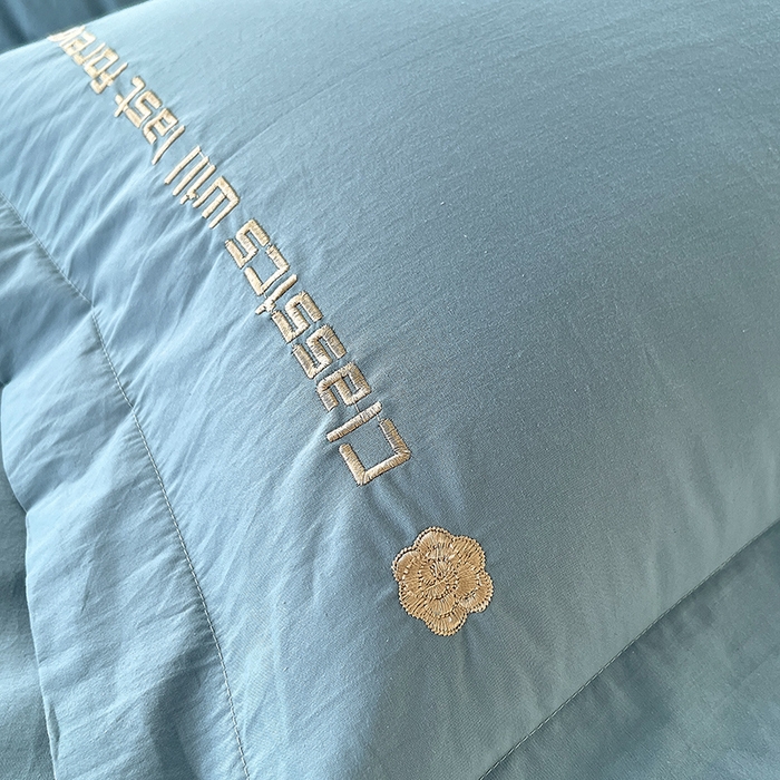 91家纺网 家纺一手货源 找家纺 拼社家纺 2026新款A类色织全棉水洗棉四件套纯棉四件套刺绣床上用品-漫系列 繁星蓝+卡其