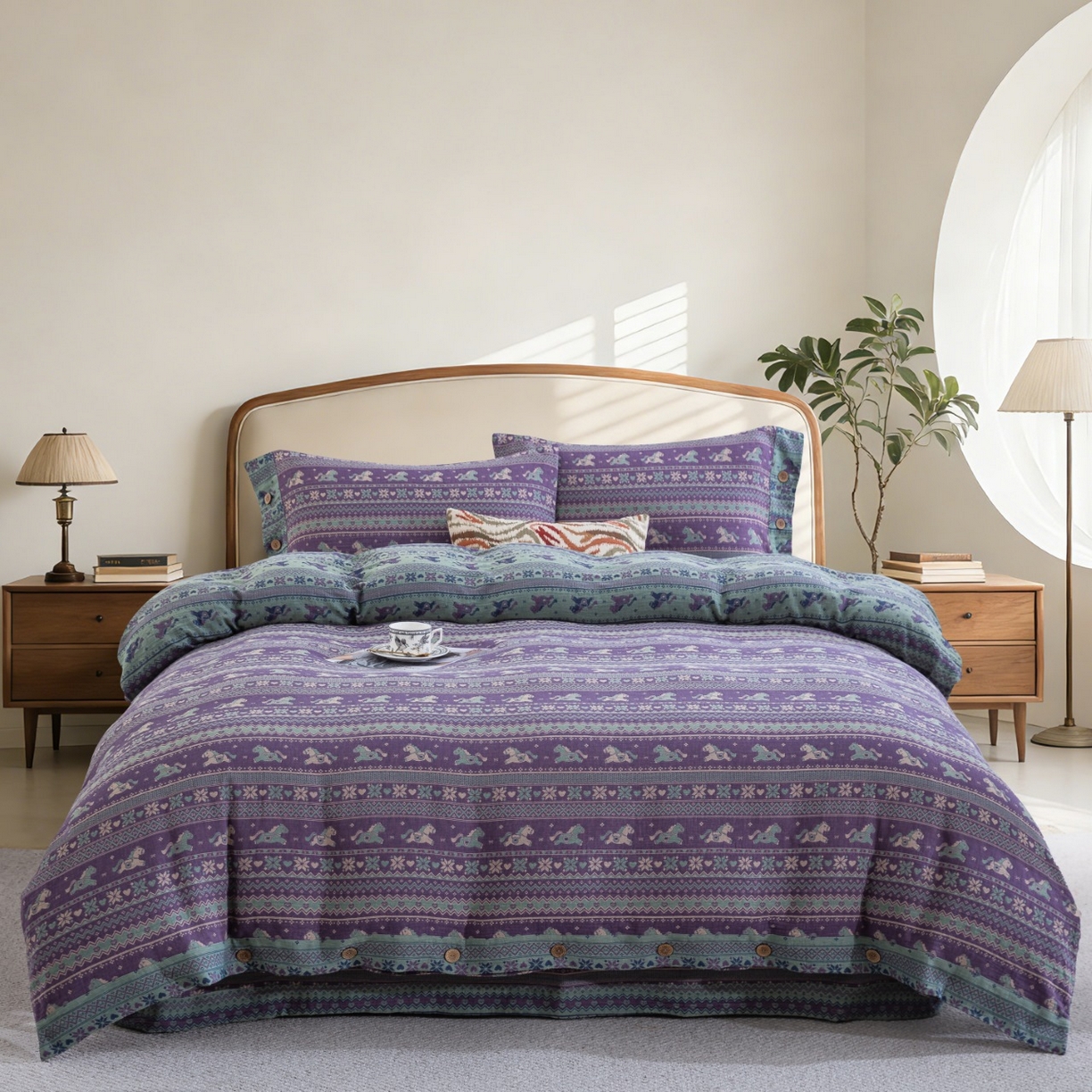 91家纺网 家纺一手货源 找家纺 （总）仰望棉麻双层纱供应链 2026春夏新款全棉纯棉色织提花双层纱纽扣款四件套