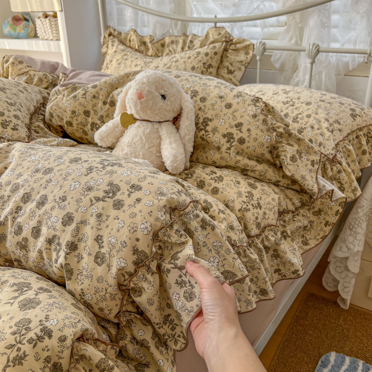 91家纺网 家纺一手货源 找家纺 睡美美家纺 2026新款水洗云朵棉亲肤花边款四件套 田园