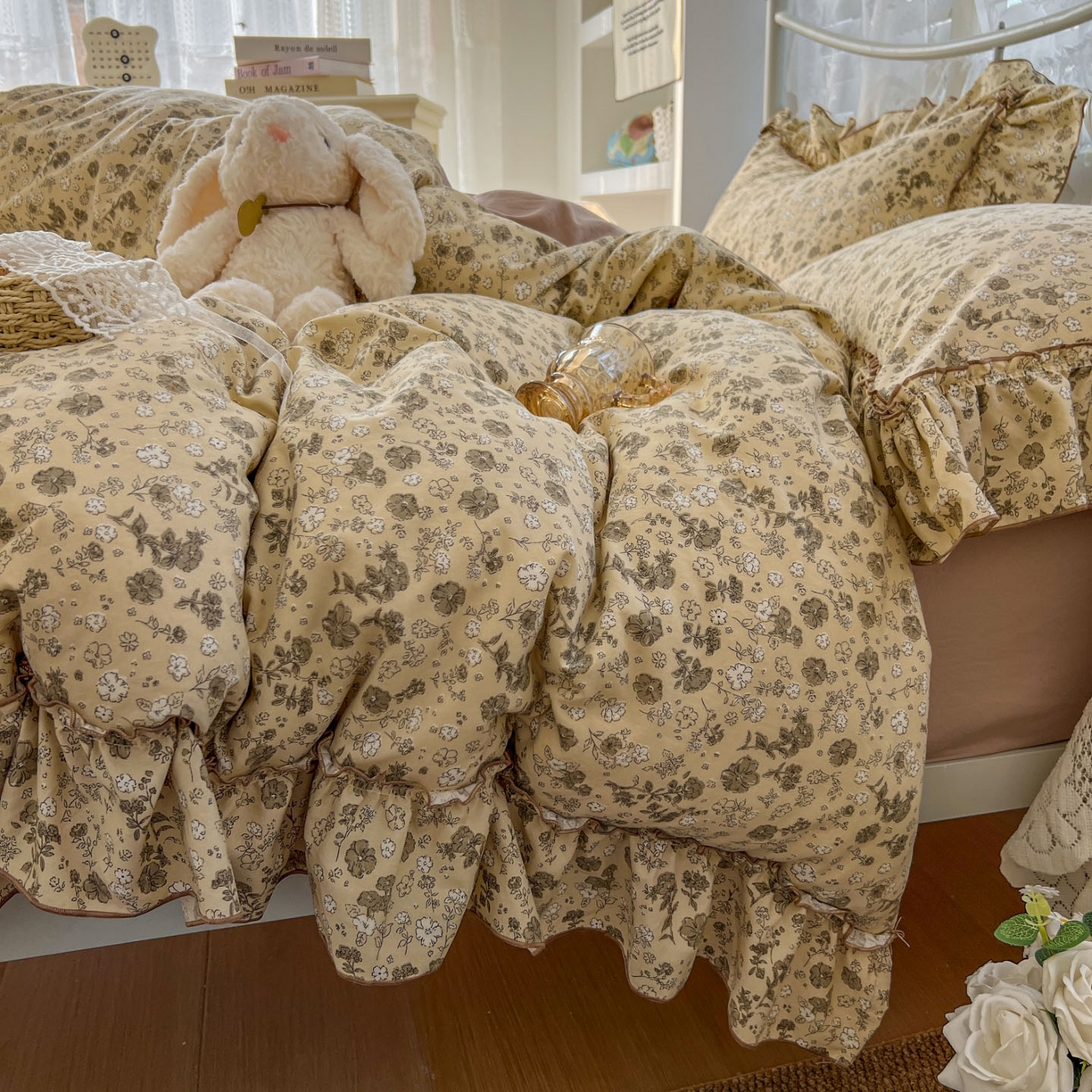 91家纺网 家纺一手货源 找家纺 睡美美家纺 2026新款水洗云朵棉亲肤花边款四件套 田园