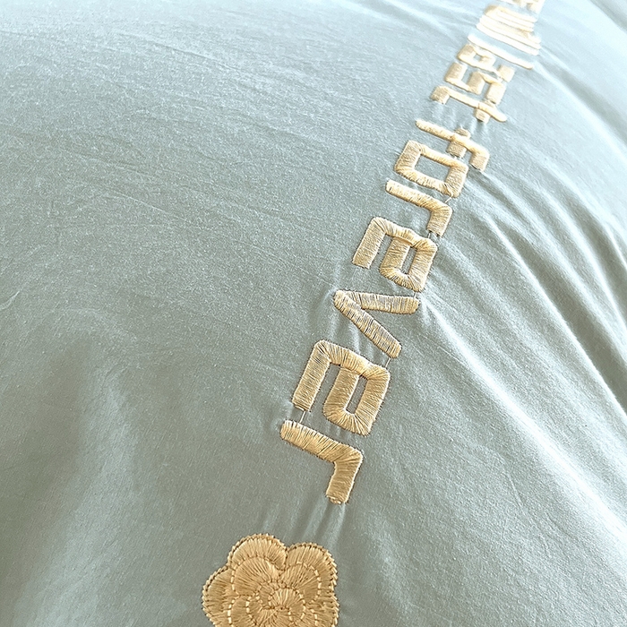 91家纺网 家纺一手货源 找家纺 拼社家纺 2026新款A类色织全棉水洗棉四件套纯棉四件套刺绣床上用品-漫系列 艾玛绿+卡其