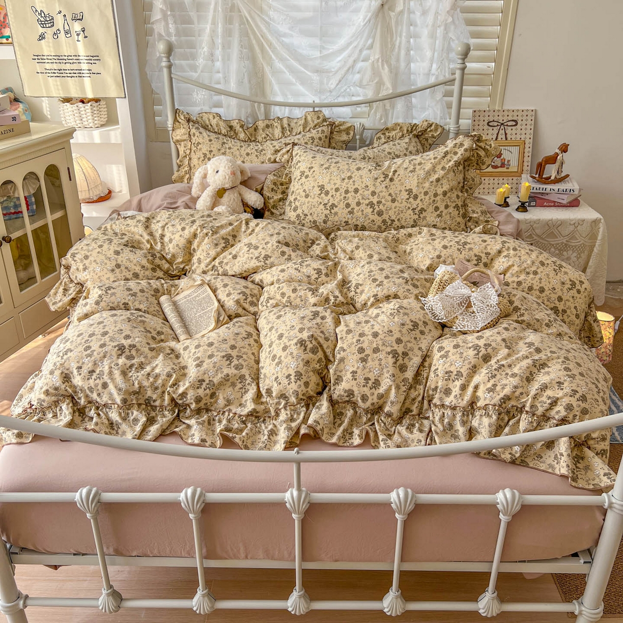 91家纺网 家纺一手货源 找家纺 睡美美家纺 2026新款水洗云朵棉亲肤花边款四件套 田园