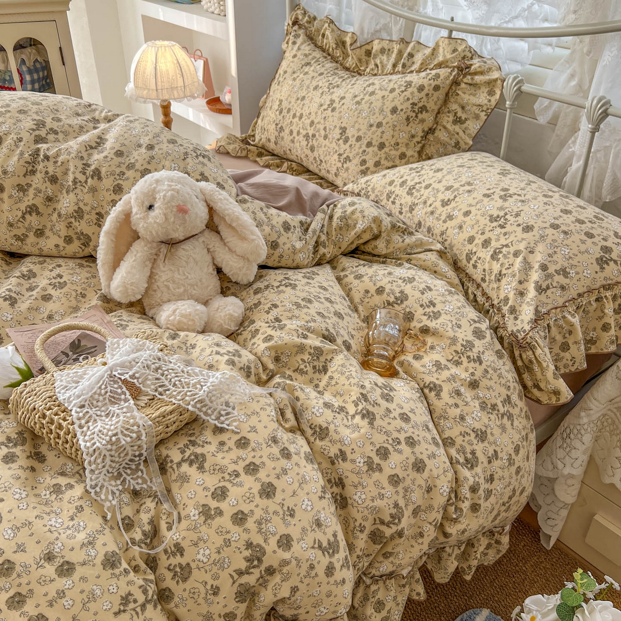 91家纺网 家纺一手货源 找家纺 睡美美家纺 2026新款水洗云朵棉亲肤花边款四件套 田园