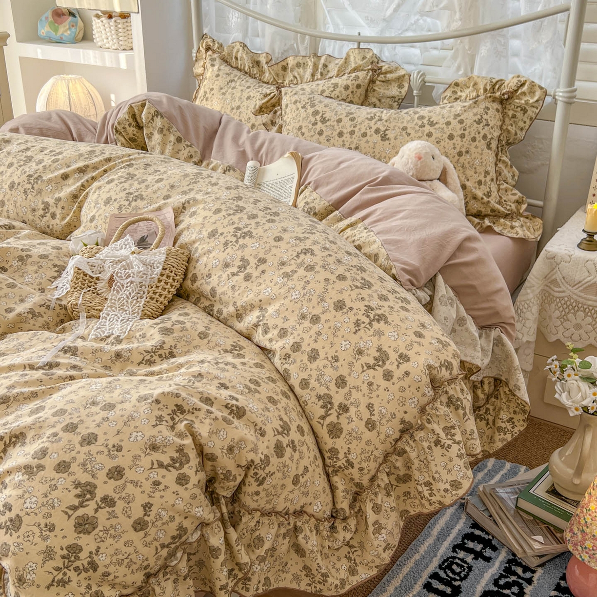 91家纺网 家纺一手货源 找家纺 睡美美家纺 2026新款水洗云朵棉亲肤花边款四件套 田园