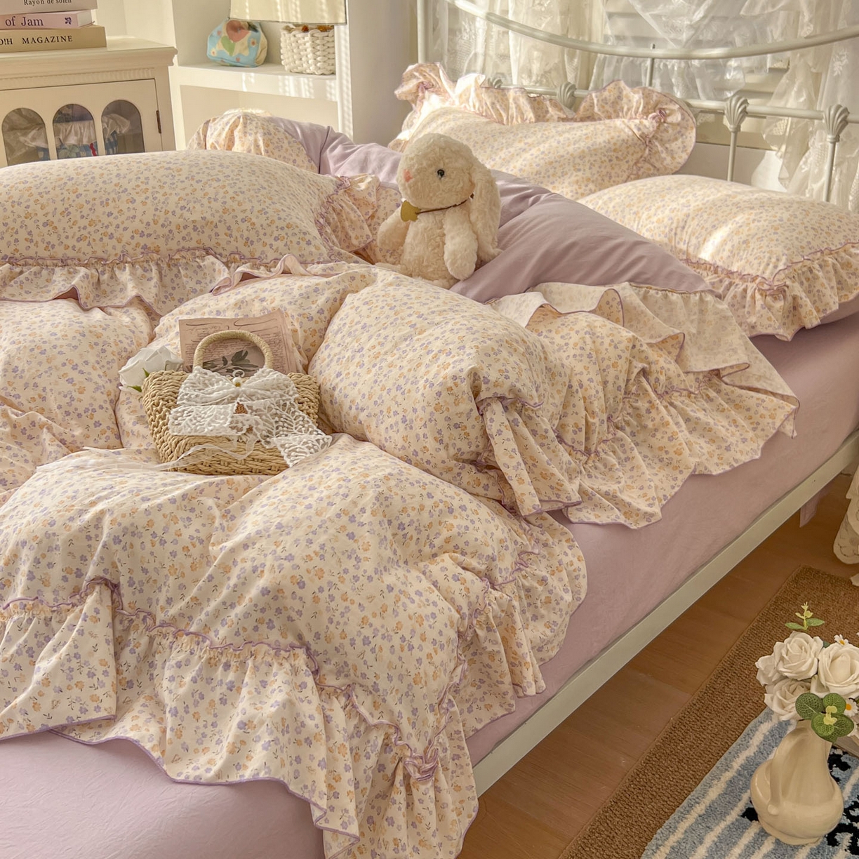 91家纺网 家纺一手货源 找家纺 睡美美家纺 2026新款水洗云朵棉亲肤花边款四件套 小碎花