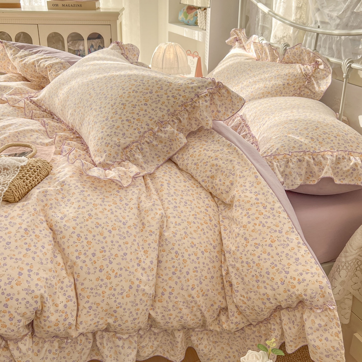 91家纺网 家纺一手货源 找家纺 睡美美家纺 2026新款水洗云朵棉亲肤花边款四件套 小碎花